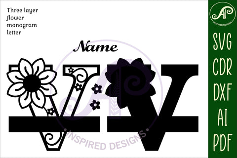 Letter V Flower Layer Monogram SVG File SVG APInspireddesigns 