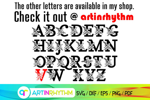 letter v svg, floral alphabet svg SVG Artinrhythm shop 