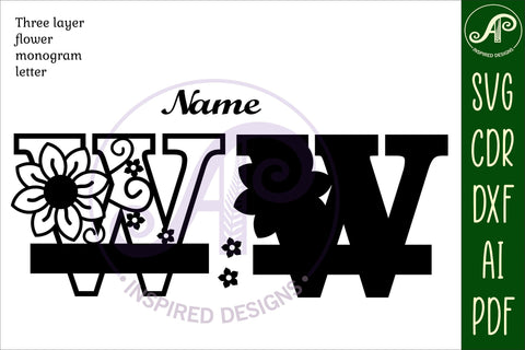 Letter W Flower Layer Monogram SVG File SVG APInspireddesigns 