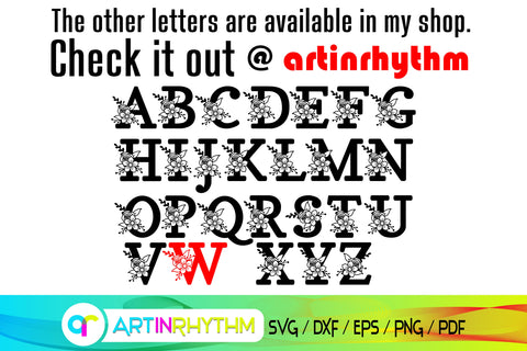 letter w svg, floral alphabet svg SVG Artinrhythm shop 
