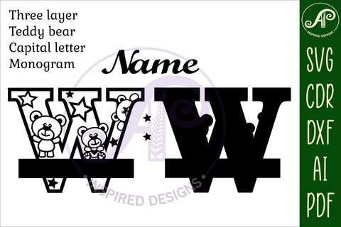 Letter W Teddy Bear Monogram SVG file SVG APInspireddesigns 