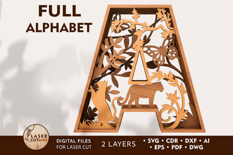 LETTERS Multilayer Laser Cut File, Alphabet SVG File for Laser Cut, Cricut, CNC Machines, Mandala, Sign SVG, 3D Designs, Mini Design Bundles SVG LaserCutano 