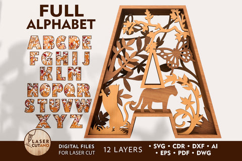 LETTERS Multilayer Laser Cut File, Alphabet SVG File for Laser Cut, Cricut, CNC Machines, Mandala, Sign SVG, 3D Designs, Mini Design Bundles SVG LaserCutano 