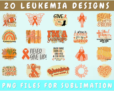 Leukemia Awareness Sublimation Designs Bundle, 20 Designs, Leukemia Warrior PNG Files, Orange Ribbon PNG Files Sublimation HappyDesignStudio 