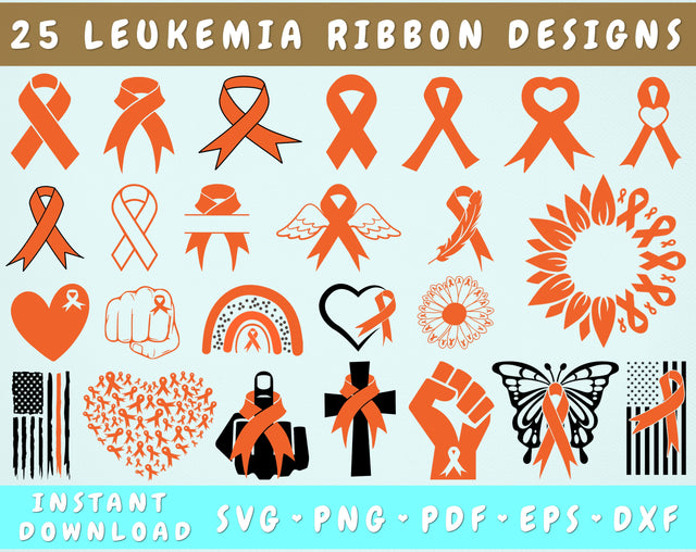 Leukemia Ribbon SVG Bundle, 25 Designs, Leukemia Clipart, Orange Cancer Ribbon SVG, Leukemia PNG Files, Leukemia Sunflower SVG SVG HappyDesignStudio 