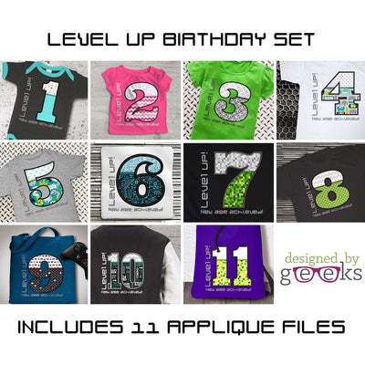 Level Up Video Game Applique Embroidery Birthday Bundle Embroidery/Applique Designed by Geeks 