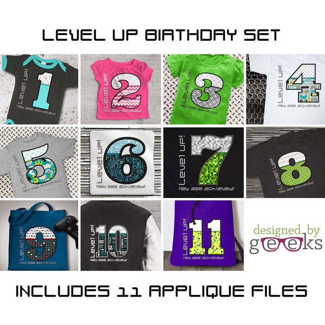 Level Up Video Game Applique Embroidery Birthday Bundle Embroidery/Applique Designed by Geeks 