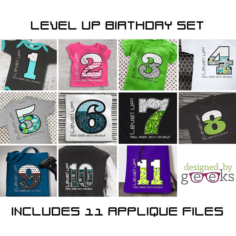 Level Up Video Game Applique Embroidery Birthday Bundle Embroidery/Applique Designed by Geeks 