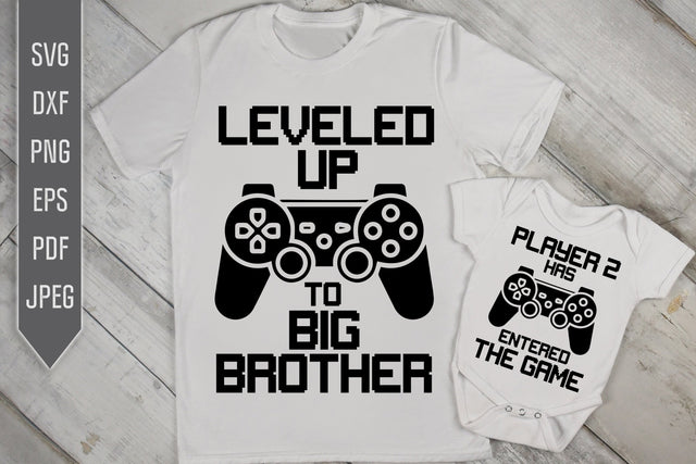 Leveled Up To Big Brother Svg, dxf, png, eps. Brothers Funny Matching Shirts Svg. Gamer Brothers Svg. Game Controller Svg. New Brother Svg. SVG Mint And Beer Creations 
