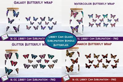 Libbey Can Glass Sublimation Bundle | Butterflies |16 oz. Sublimation Stacys Digital Designs 