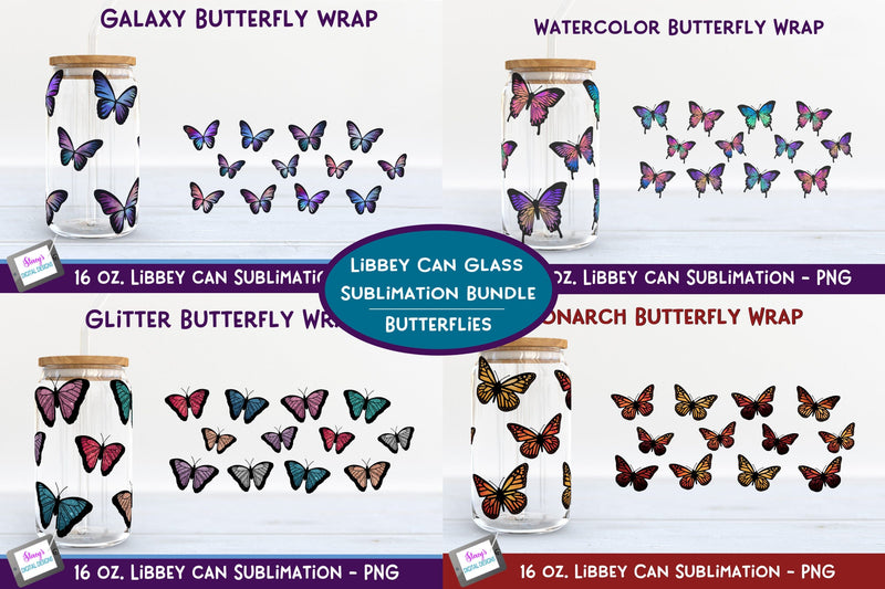 Libbey Can Glass Sublimation Bundle | Butterflies |16 oz. Sublimation Stacys Digital Designs 