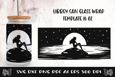 Libbey Can Glass Wrap Mermaid. Can Glass Full Wrap Cut File. SVG Samaha Design 