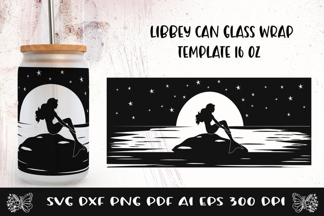 Libbey Can Glass Wrap Mermaid. Can Glass Full Wrap Cut File. SVG Samaha Design 