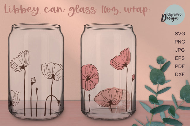 Libbey glass 16oz | Can glass wrap svg| Poppies svg SVG Klava P 