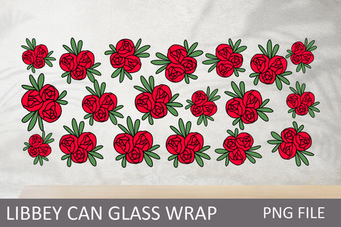 Libbey glass flowers sublimation, 16 oz glass can wrap with red roses Sublimation AnastasiyaArtDesign 