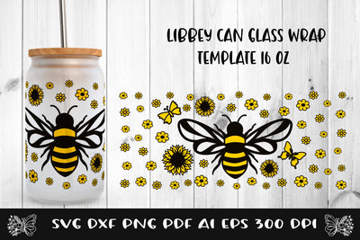 Libbey Glass Wrap Bee SVG. Can Glass Full Wrap Cut File. SVG Samaha Design 