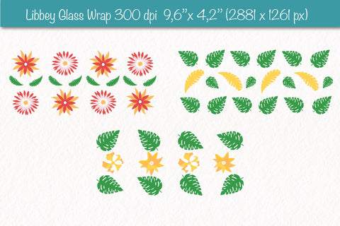 Libbey glass wrap Bundle with Flowers and Leaves. 16 oz glass can wrap. SVG Createya Design 