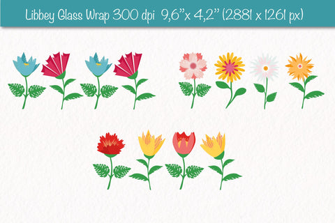 Libbey glass wrap Bundle with groovy Flowers. 16 oz glass can wrap. Retro SVG Createya Design 