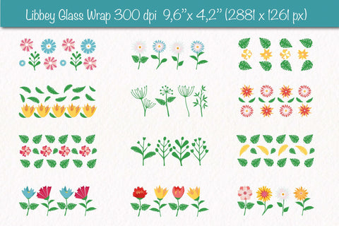 Libbey glass wrap Bundle with Groovy Flowers and Leaves. 16 oz glass can wrap. Summer svg png SVG Createya Design 