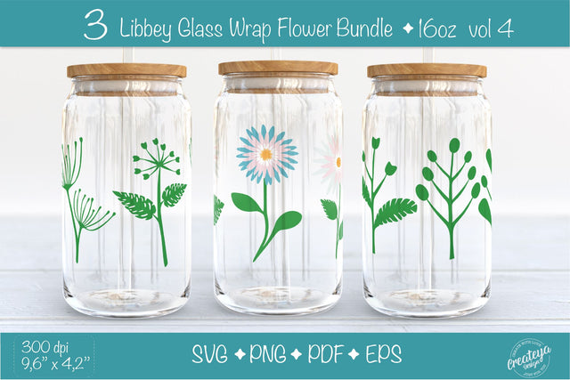 Libbey glass wrap Bundle with leaves branches SVG. 16 oz glass can wrap SVG SVG Createya Design 