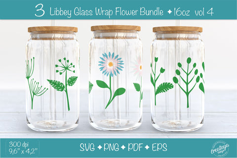 Libbey glass wrap Bundle with leaves branches SVG. 16 oz glass can wrap SVG SVG Createya Design 