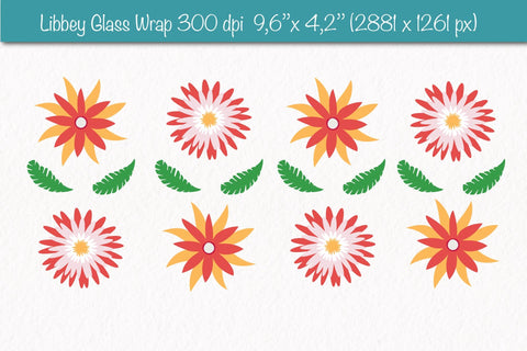 Libbey glass wrap sublimation with Groovy red Flowers SVG Createya Design 