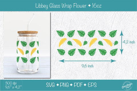 Libbey glass wrap sublimation with tropical leaves SVG Createya Design 