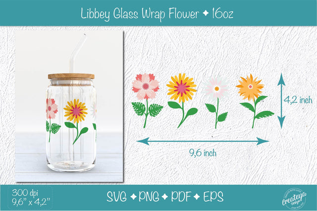 Libbey glass wrap with groovy flowers and Daisy SVG PNG SVG Createya Design 