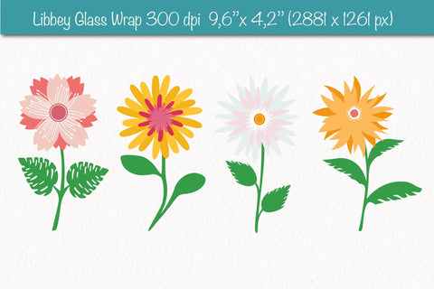 Libbey glass wrap with groovy flowers and Daisy SVG PNG SVG Createya Design 