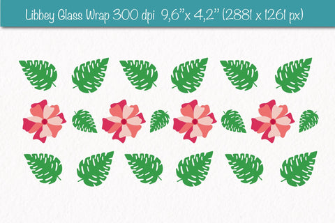 Libbey glass wrap with Groovy Red Flower and Tropical Leaves SVG Createya Design 