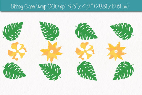 Libbey glass wrap with Groovy Yellow Flower and Tropical Leaves SVG Createya Design 