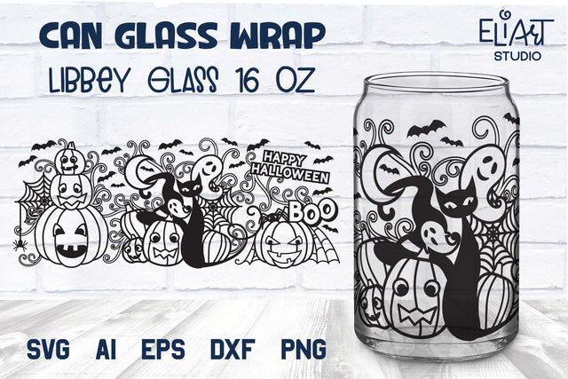Libbey SVG Halloween Glass Wrap, Libbey SVG Can Glass, 16 OZ Libbey Glass Halloween Design. SVG Elinorka 