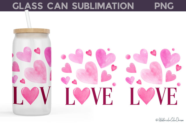 Libbey Valentines Glass Can Sublimation WatercolorColorDream 