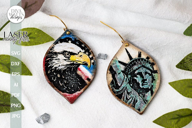 Liberty 4th Of July Earrings SVG Glowforge Earrings With Statue Of Liberty Earrings Eagle SVG for Glowforge Laser Patriotic Earrings SVG SVG Diva Watts Designs 