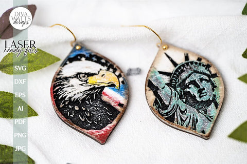 Liberty 4th Of July Earrings SVG Glowforge Earrings With Statue Of Liberty Earrings Eagle SVG for Glowforge Laser Patriotic Earrings SVG SVG Diva Watts Designs 