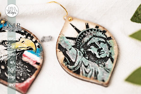 Liberty 4th Of July Earrings SVG Glowforge Earrings With Statue Of Liberty Earrings Eagle SVG for Glowforge Laser Patriotic Earrings SVG SVG Diva Watts Designs 