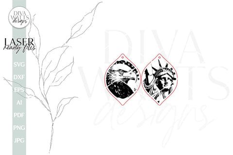 Liberty 4th Of July Earrings SVG Glowforge Earrings With Statue Of Liberty Earrings Eagle SVG for Glowforge Laser Patriotic Earrings SVG SVG Diva Watts Designs 