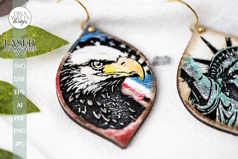 Liberty 4th Of July Earrings SVG Glowforge Earrings With Statue Of Liberty Earrings Eagle SVG for Glowforge Laser Patriotic Earrings SVG SVG Diva Watts Designs 