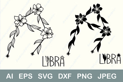 Libra zodiac sign svg, Libra constellation with flowers, Horoscope symbol SVG AnastasiyaArtDesign 