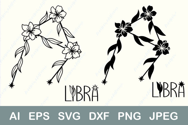 Libra zodiac sign svg, Libra constellation with flowers, Horoscope symbol SVG AnastasiyaArtDesign 