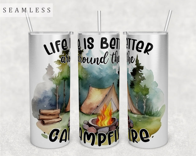 Life Is Better Around The Campfire Tumbler Wrap, 20 Oz Skinny Tumbler Sublimation Design, Seamless Camping Tumbler PNG Sublimation HappyDesignStudio 