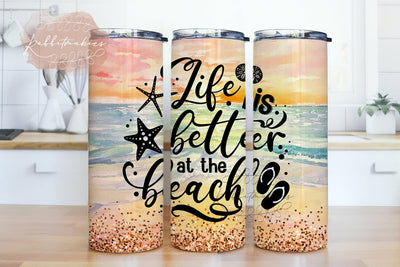 Life is Better at the Beach 20 oz Skinny Tumbler Wrap, Beach Tumbler Sublimation Design Sublimation Rabbitmakies 