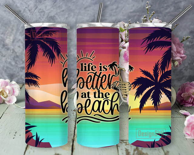Life Is Better At The Beach 20oz Skinny Tumbler Png, Beach Summer Ocean Tumbler, Beach Life Tumbler, Beach Tumbler Sublimation DesignSVG 