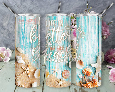 Life Is Better At The Beach Tumbler Png, Beach 20oz Skinny Tumbler, Beach Summer Design Png, Beach Sand Wood Tumbler Wrap, Beach Sublimation Design, Digital Download Sublimation DesignSVG 