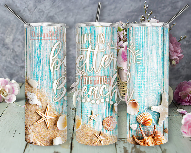 Life Is Better At The Beach Tumbler Png, Beach 20oz Skinny Tumbler, Beach Summer Design Png, Beach Sand Wood Tumbler Wrap, Beach Sublimation Design, Digital Download Sublimation DesignSVG 
