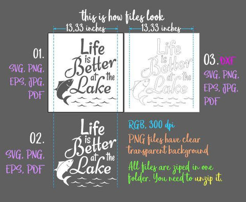 Life is Better at The Lake Fishing SVG Saying Quote DXF PNG PDF JPG SVG Digitals by Hanna 