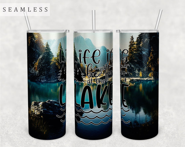Life Is Better At The Lake Tumbler Wrap, 20 Oz Skinny Tumbler Sublimation Design, Seamless Lake Tumbler PNG Sublimation HappyDesignStudio 