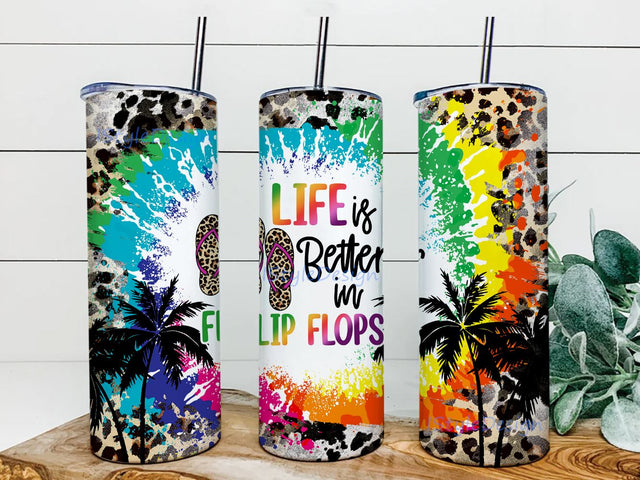 Life is Better in Flip Flops Sublimation Design 20 oz Skinny Tumbler Wrap 20oz Skinny Tumbler Sublimation Design Sublimation iStyleDesign 