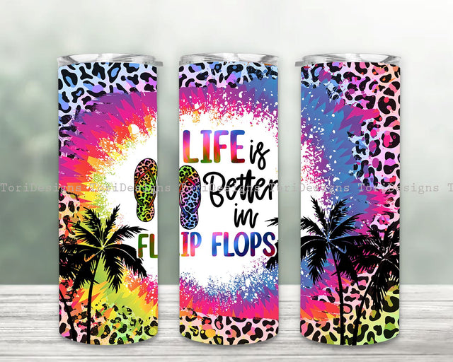 Life is Better in Flip Flops Sublimation Design 20 oz Skinny Tumbler Wrap Sublimation ToriDesigns 