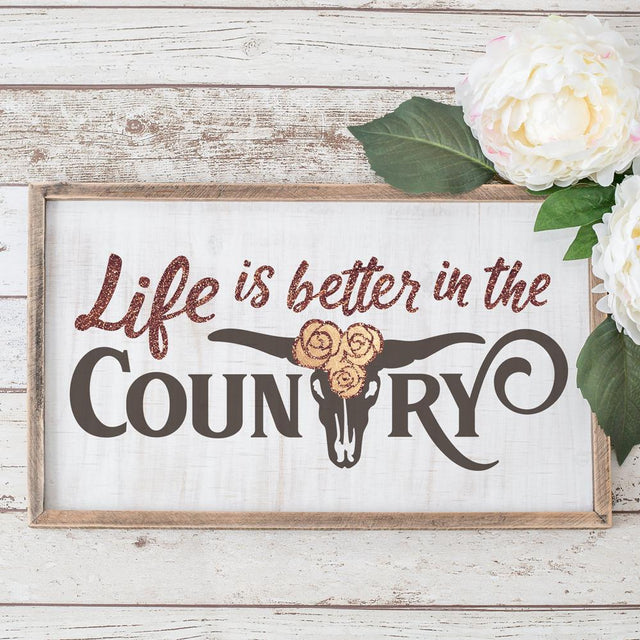Life is better in the Country - Farmhouse Cow Skull SVG Chameleon Cuttables 